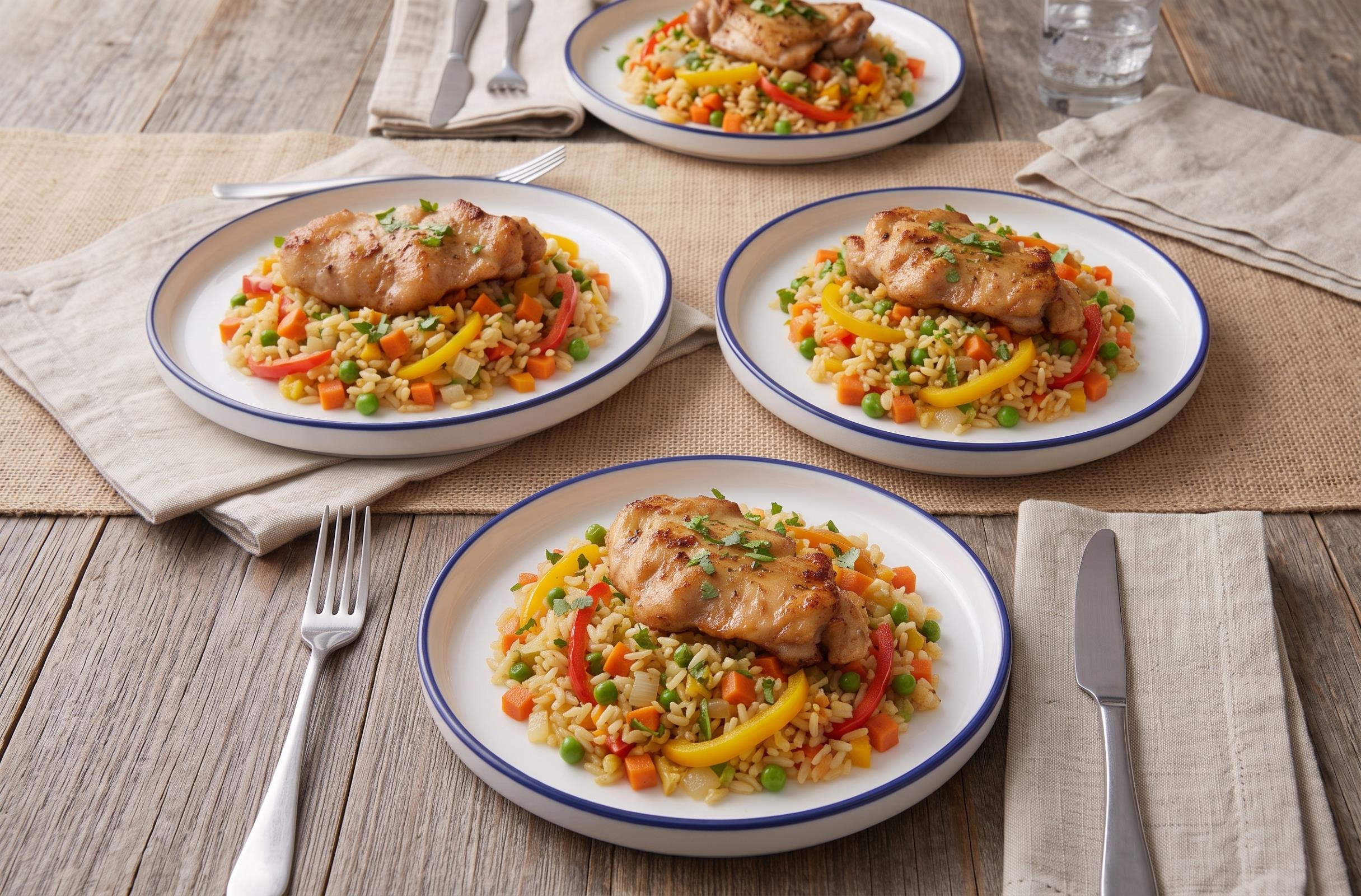 Filete de muslo con arroz y verduras 